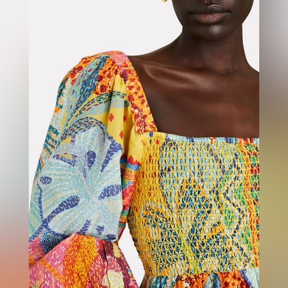 NWT Farm Rio Anthro Summer Tapestry Smocked Mini Dress Size XS - Picture 5 of 7